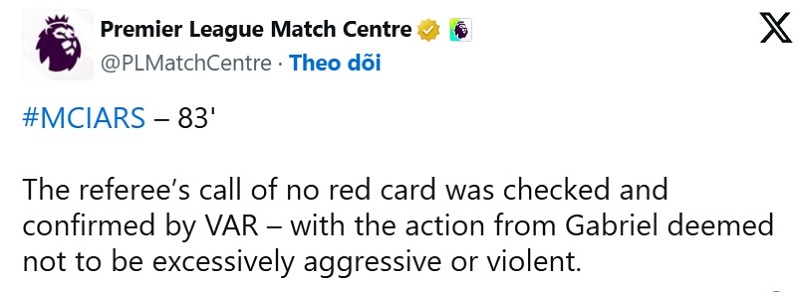 Lý do giúp Gabriel thoát thẻ đỏ sau pha húc đầu vào Haaland - Ảnh 2